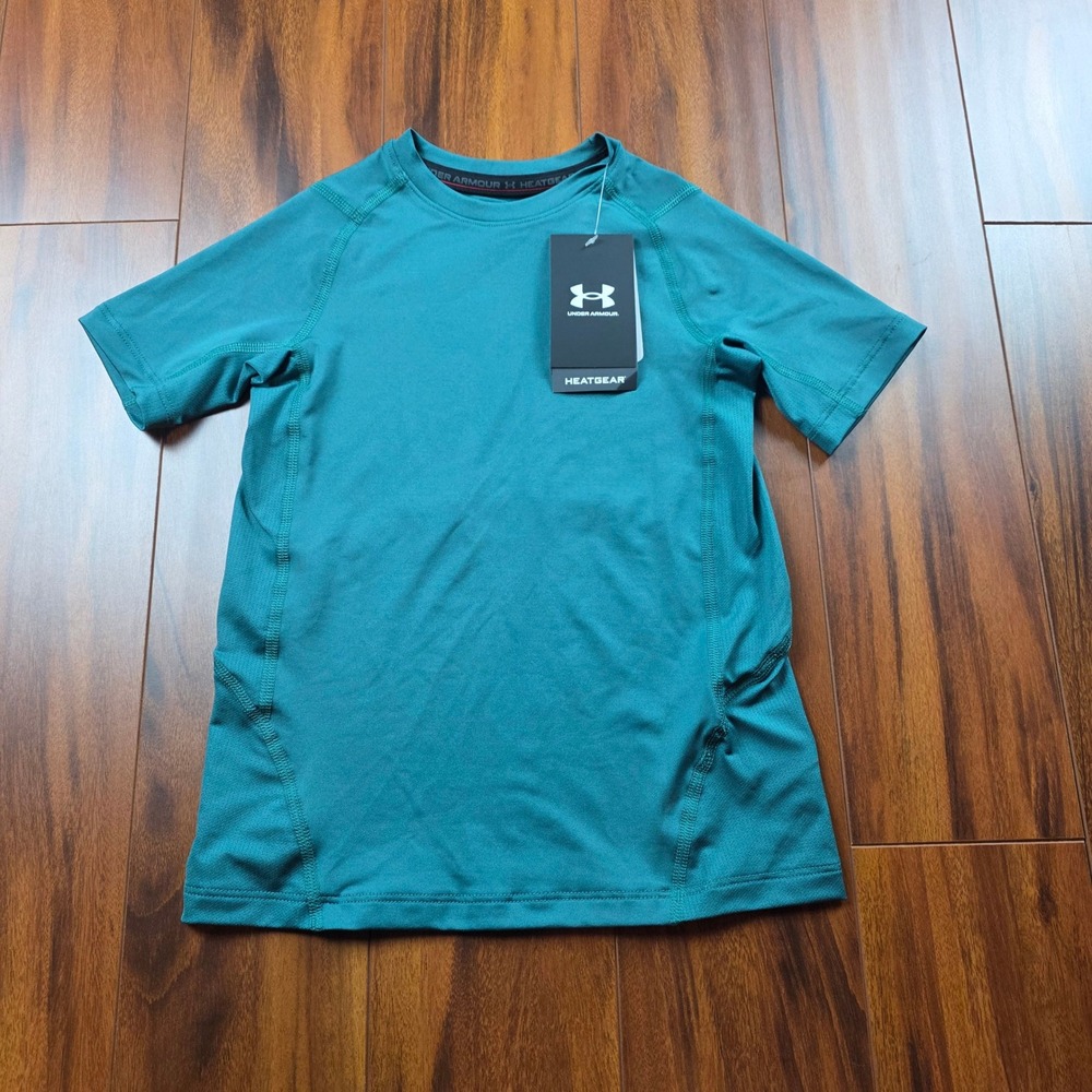 Under Armour HeatGear Youth Small Teal Green Short Sleeve Compression Shirt NWT